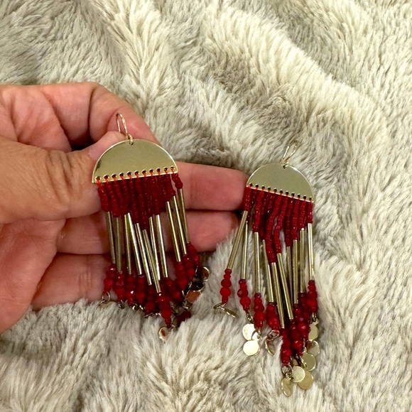 Jewelry - Red Beaded Fringe Earrings | Boho Dangle Statement
